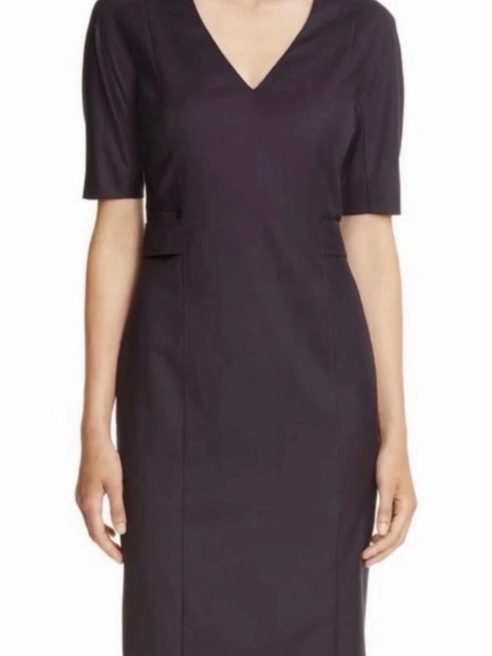 Hugo Boss V-Neck Short Sleeve Sheath Dress - Dark Plum